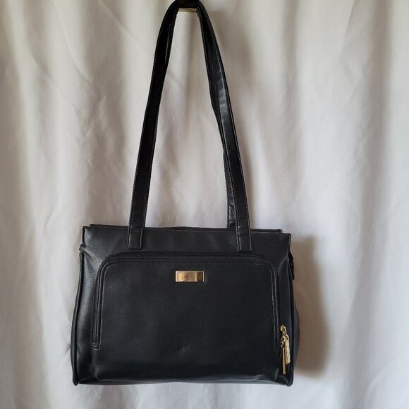 Worthington Black Purse Double Strap Vinyl organizer storage organizing EUC - Picture 1 of 13